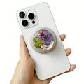 Silver magnetic phone socket with real purple and yellow dried flowers in a clear resin - Silver Magnetic Bracket / Purple