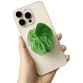 Close-up of green leaf magnetic phone socket stand with realistic texture and veins - Emerald Green Anthurium Leaf (16)