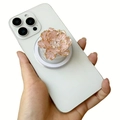 Soporte magnético 3D de flor rosa para móvil con borde dorado para iPhone blanco - Soporte Magnético / Flor Rosa Claro Borde Dorado Diamante de Imitación