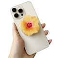Gros plan du support de téléphone en acrylique fleur jaune sur smartphone blanc - Hibiscus Jaune Vif (2)