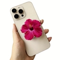 Détail du support de téléphone fleur rose avec pétales 3D et texture acrylique - Hibiscus Rose Violet (1)