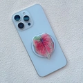 Macro detail of leaf-patterned phone grip on a white surface with realistic leaf texture - Vibrant Peach Pink Green Edge Caladium Style (15)