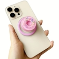 Pink 3D donut foldable phone grip stand on smartphone for desktop and hand support - Magnetic Stand / Rose Red