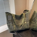 Borsa tote in rete verde scuro con tasche esterne per il nuoto e attività da spiaggia - Verde