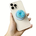 Detailopname van blauwe donut telefoonhouder met gekleurde hagelslag op een smartphone - Magnetische Standaard / Meerblauw