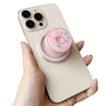 Close-up of pink realistic donut phone grip on smartphone back with colorful sprinkles - Magnetic Stand / Pink