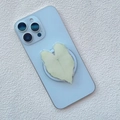Detail of leaf-shaped acrylic phone grip with yellow veins on a blue smartphone - Pale Yellow Vein Realistic Leaf Style (17)