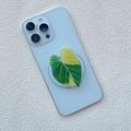Detailed close-up of a variegated leaf phone grip showing realistic plant texture and gloss - Satin Philodendron Green Yellow Variegated Style (18)
