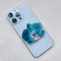 Detail of 3D blue orchid phone grip with clear acrylic finish on a blue smartphone - Transparent Blue White Orchid Style (33)
