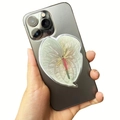 Acrylic leaf magnetic phone grip with elegant heart-shaped white and green floral design - White Green Gradient Pink Inflorescence (6)