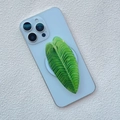 Macro detail of leaf-shaped phone grip with realistic vein texture on a blue smartphone - Bright Green Simulation Vein Style (5)