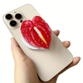 3D realistic red anthurium leaf acrylic magnetic phone grip on smartphone back - Bright Red Simulation Anthurium (12)