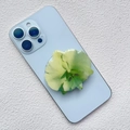 Macro detail of orchid shaped acrylic phone socket with translucent light green petals - Yellow Green Double Petal Flower Style (2)
