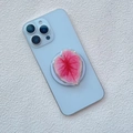 Detail of leaf-shaped acrylic phone grip with pink vein pattern on a smartphone - Fresh Pink Leaf Vein Style (7)