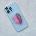 Macro detail of leaf-shaped acrylic phone grip with pink gradient leaf texture on blue phone - Pink Purple Gradient Leaf Style (8)