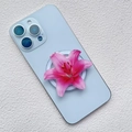 Detail of pink lily flower acrylic magnetic phone grip on light blue smartphone back - Pink Lily Flower Style (K1)