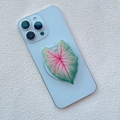 Detail of leaf-shaped phone grip with pink and green caladium vein patterns - Caladium Pink Gradient Detail Style (13)