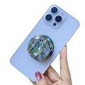 Magnetic telescopic phone socket with iridescent natural abalone shell inlay and gold rim - Square Blue Abalone
