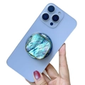 Blue-green shell texture phone socket with gold trim on a light blue smartphone - Square Blue Scallop