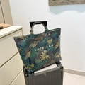Large tropical leaf print tote bag in navy blue waterproof fabric for beach travel - Leaf Style