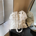 Sac cabas crème minimaliste avec imprimé floral noir et fermeture à cordon volantée - Blanc