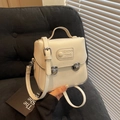 Cream-white mini square backpack featuring matte synthetic leather and silver metal buckles - Off White