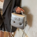 Mini silver metallic square crossbody bag with top handle and shimmering pearlescent leather - Silver