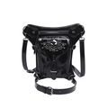 Black steampunk motorcycle leg bag with metallic skull and adjustable faux leather straps - Black