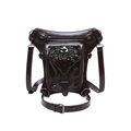Brown steampunk leg bag with metallic skull and adjustable leather straps in retro style - Brown