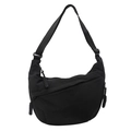 Minimalist black nylon crescent crossbody bag with woven zipper detail and adjustable strap - One Size / Black