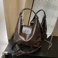 Retro dark brown hobo backpack with wide strap in large capacity textured faux leather - Coffee Without Pendant