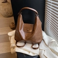 Brown soft leather multi-functional backpack with minimalist design and magnetic flap closure - Brown