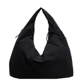 Große schwarze Nylon Hobo Tasche mit seitlichem Kordelzug für Damen im Freizeit-Stil - Schwarz / 50cmx29cmx21cm