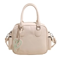 Cream white bowling tote bag with double handles and heart charm on white background - 28x9x20cm / Off White