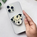 Close-up of cute acrylic Dalmatian dog popsocket stand attached to a white smartphone - Dalmatian