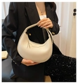 White lychee leather crescent shoulder bag with golden hardware and adjustable strap - White (Upgrade Version)