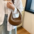 Brown lychee leather crescent shoulder bag with golden zipper for women - Brown (Upgrade Version)