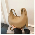 Khaki crescent moon hobo bag in lychee texture leather with adjustable shoulder strap - Khaki (Upgrade Version)