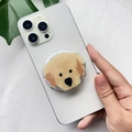 Close-up of a cute golden retriever acrylic phone grip on a white smartphone - Golden Retriever