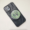 Dettaglio custodia ondulata con supporto per telefono estensibile a forma di smiley - Supporto Magnetico / Faccina Verde Chiaro