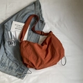 Caramel large capacity crossbody bag in water-resistant nylon for summer travel and commuting - Orange Red