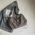 Large dark brown nylon shoulder bag with adjustable strap for casual summer travel use - Gray