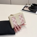 Pink and beige two-tone leather wallet with patterned texture and gold zipper detail - Khaki