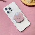 Close-up of cute acrylic brown bear magnetic phone grip with blue party hat on white phone - Brown Party Hat Bear Style (6)