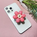 Macro view of 3D pink floral phone socket with gold heart center on a smartphone - Magnetic Stand / Pink Six-petal Flower