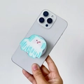 Cute white cartoon dog foldable magnetic phone grip stand attached to a mobile phone - Blue Dog Style
