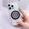 Detailed macro of vintage bohemian phone socket with pink marble and turquoise stone - Pink Marble Metal Disc Style (8)