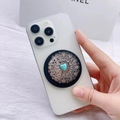 Detail of bohemian magnetic phone grip with turquoise heart and silver filigree pattern - Hollow Heart Turquoise Style (6)