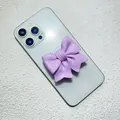 Support de téléphone magnétique pliable avec nœud papillon 3D violet pour femmes - Nœud violet avec miroir rabattable