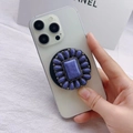 Detail of bohemian purple marble phone grip with teardrop gems on a white iPhone - Purple Marble Gemstone Style (9)